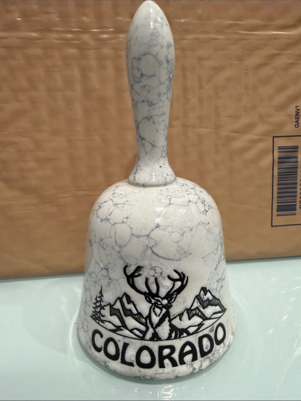 Colorado Marble-Effect Ceramic Bell - White